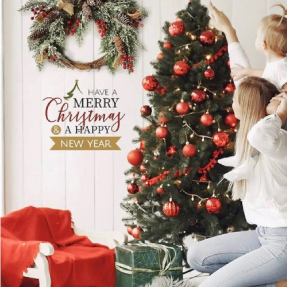 Festive Holiday Wreath with Red Berries, Pinecones and Artificial Snow